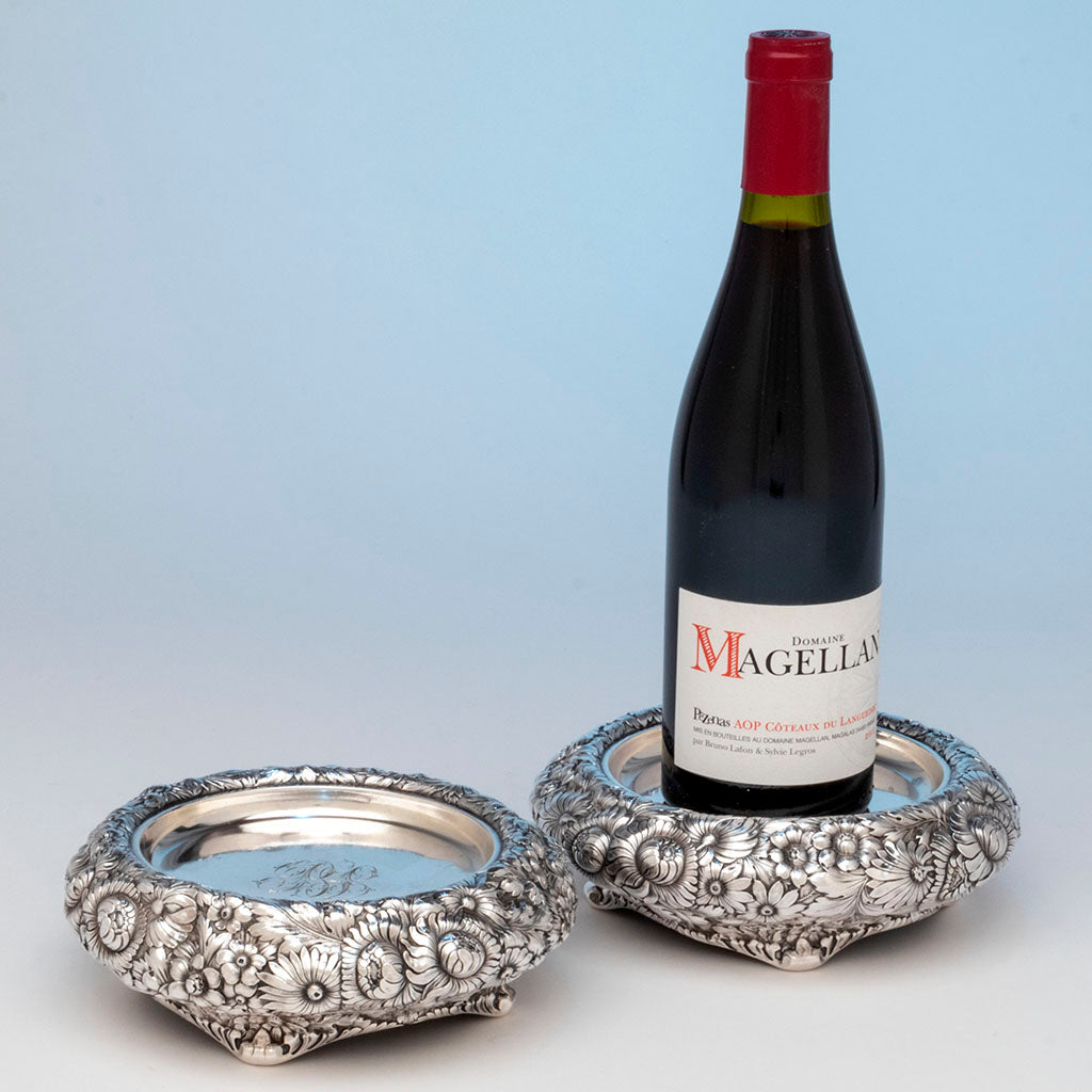 Dominick &amp; Haff Pair of Antique Sterling Silver Wine Coasters, New York City, NY, 1888