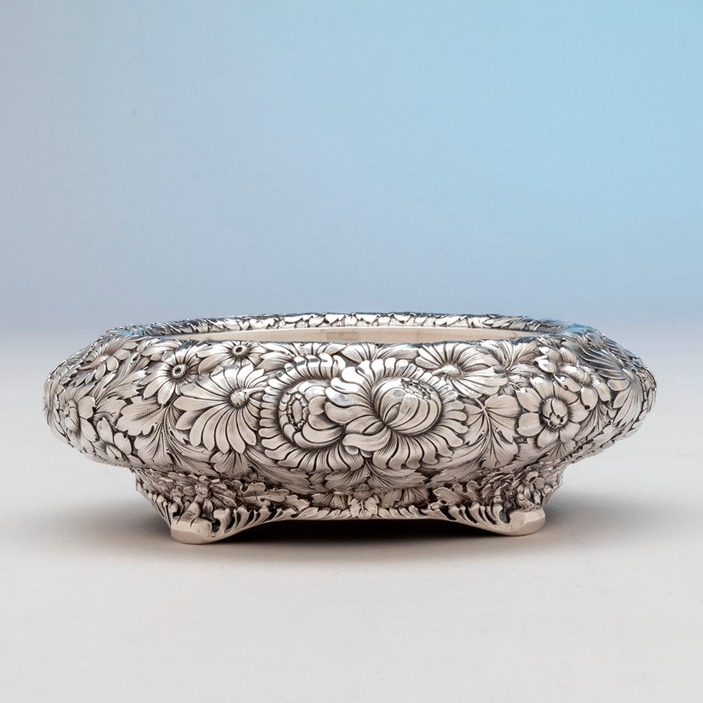 Side view of Dominick &amp; Haff Pair of Antique Sterling Silver Wine Coasters, New York City, NY, 1888