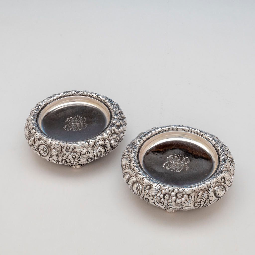 Interiors to Dominick &amp; Haff Pair of Antique Sterling Silver Wine Coasters, New York City, NY, 1888