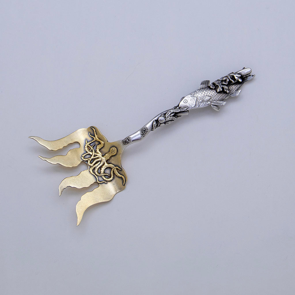 Shiebler Antique Sterling Silver Nautical Sardine Serving Fork, NYC, NY, c. 1880s