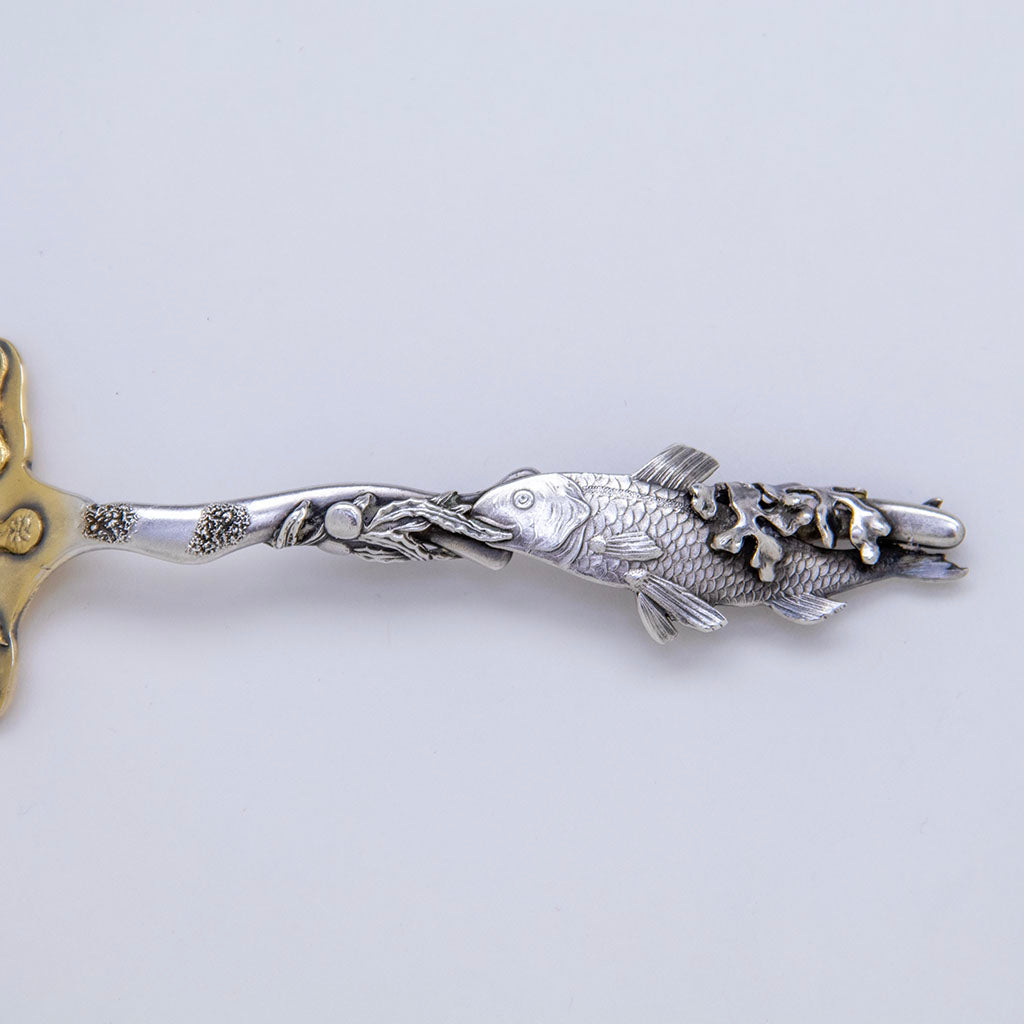 Handle to Shiebler Antique Sterling Silver Nautical Sardine Serving Fork, NYC, NY, c. 1880s