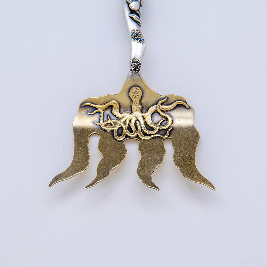 Octopus on Shiebler Antique Sterling Silver Nautical Sardine Serving Fork, NYC, NY, c. 1880s