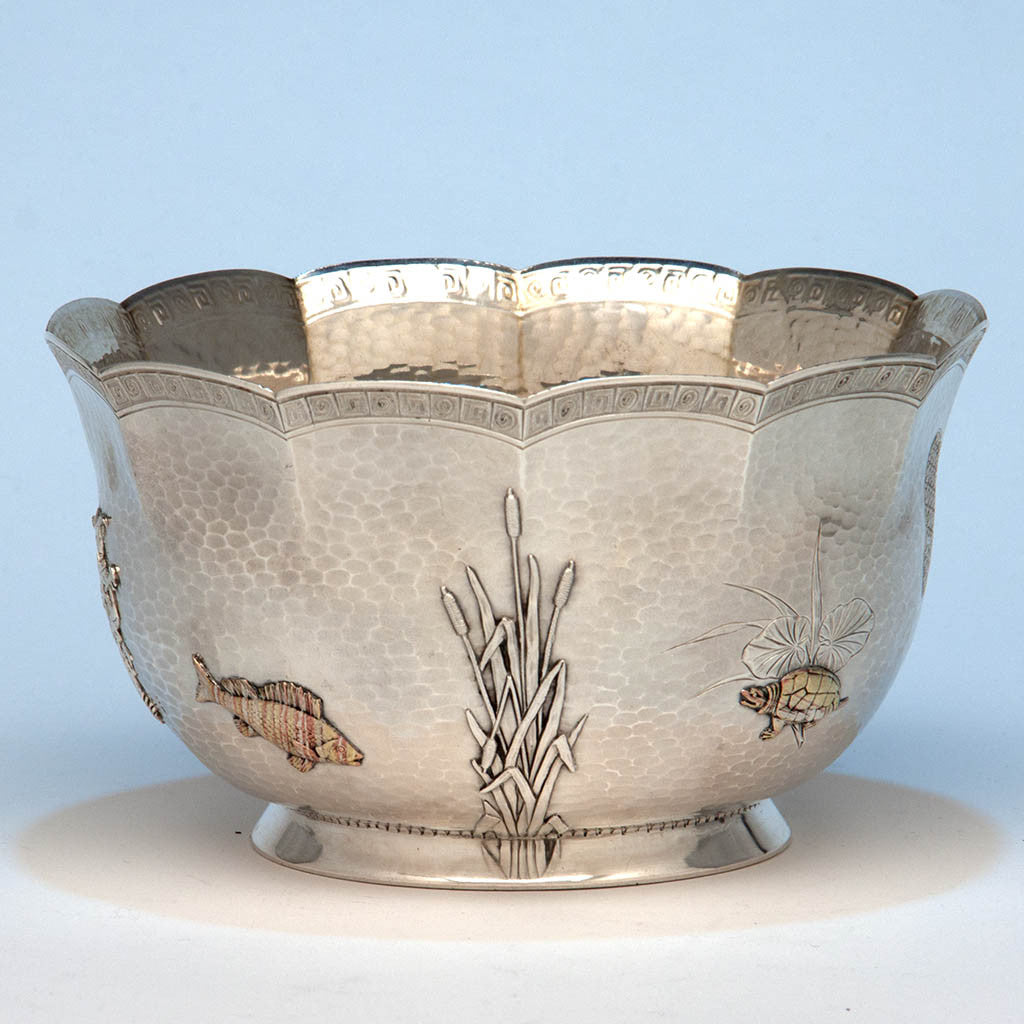 Kennard & Jenks Antique Sterling Silver and Mixed Metals Japonesque Bowl, Boston, 1879