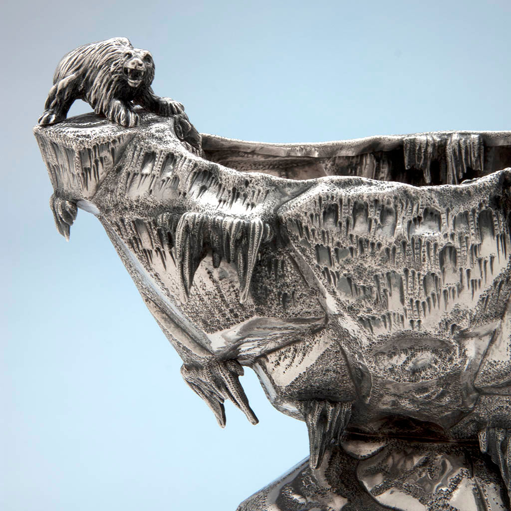 Polar bear on ledge of Gorham Antique Sterling Silver &#39;Polar&#39; Ice Bowl, Providence, RI, c. 1870