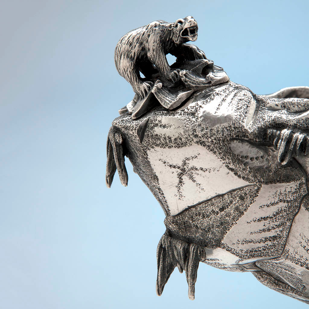 Polar bear on cliff of Gorham Antique Sterling Silver &#39;Polar&#39; Ice Bowl, Providence, RI, c. 1870