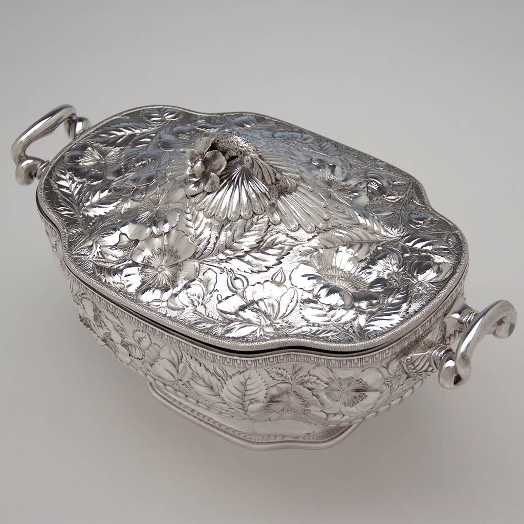 Top of Gorham &#39;Eglantine&#39; Antique Sterling Silver Aesthetic Movement Covered Tureen, Providence, 1884