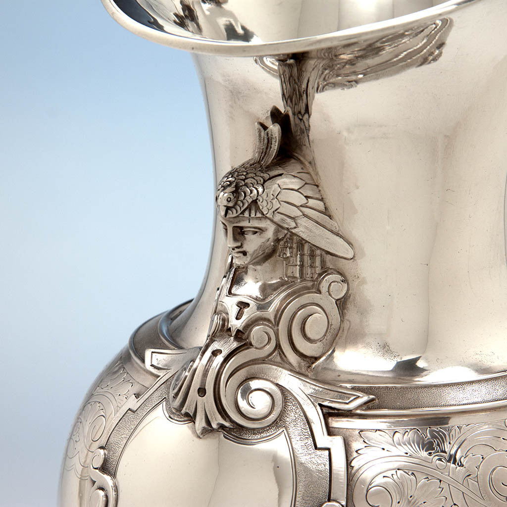 Bust on Gale, Dominick &amp; Haff Antique Sterling Silver Medallion Pitcher and Goblets Set, New York City, 1870-72