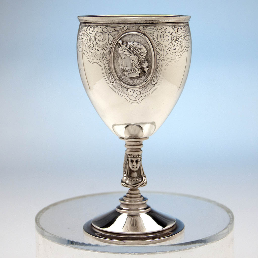 Goblet of Gale, Dominick &amp; Haff Antique Sterling Silver Medallion Pitcher and Goblets Set, New York City, 1870-72