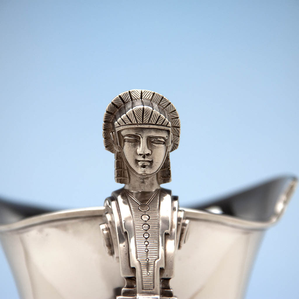 Thumbpiece on Gale, Dominick &amp; Haff Antique Sterling Silver Medallion Pitcher and Goblets Set, New York City, 1870-72