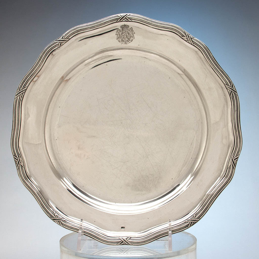 Single detail of Ignatz Joseph Würth Antique Austrian Silver Imperial Dinner Plates from the Second Sachsen-Teschen Service, Vienna, 1781