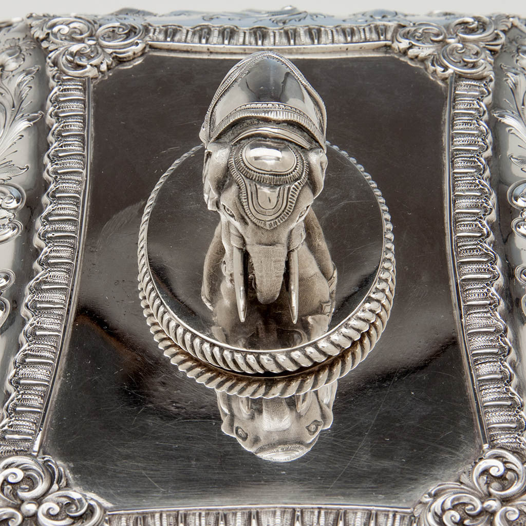 Top of Bailey &amp; Co Antique Coin Silver Covered Entree Serving Dishes exhibited at the New York Crystal Palace Exhibition, Philadelphia, 1853
