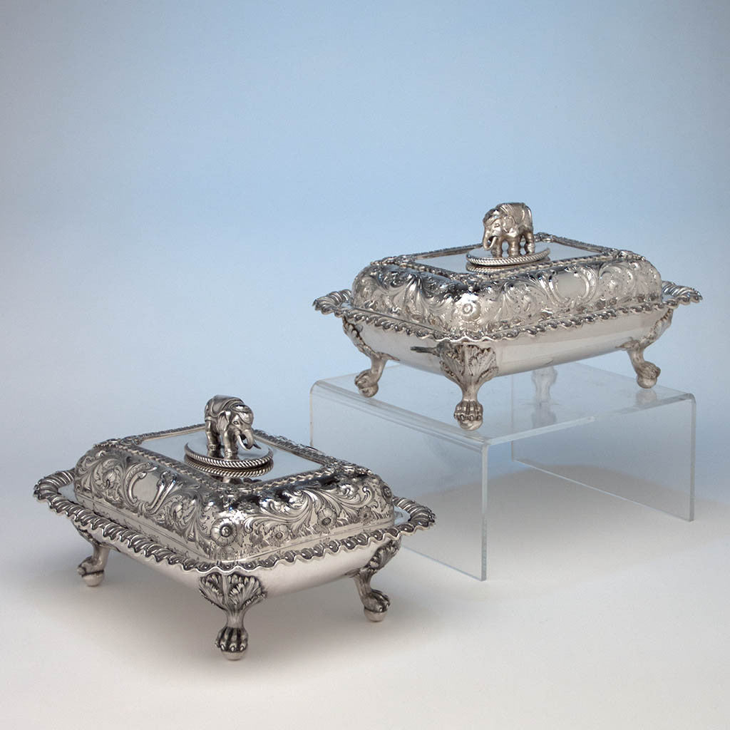 Bailey & Co Antique Coin Silver Covered Entree Serving Dishes exhibited at the New York Crystal Palace Exhibition, Philadelphia, 1853