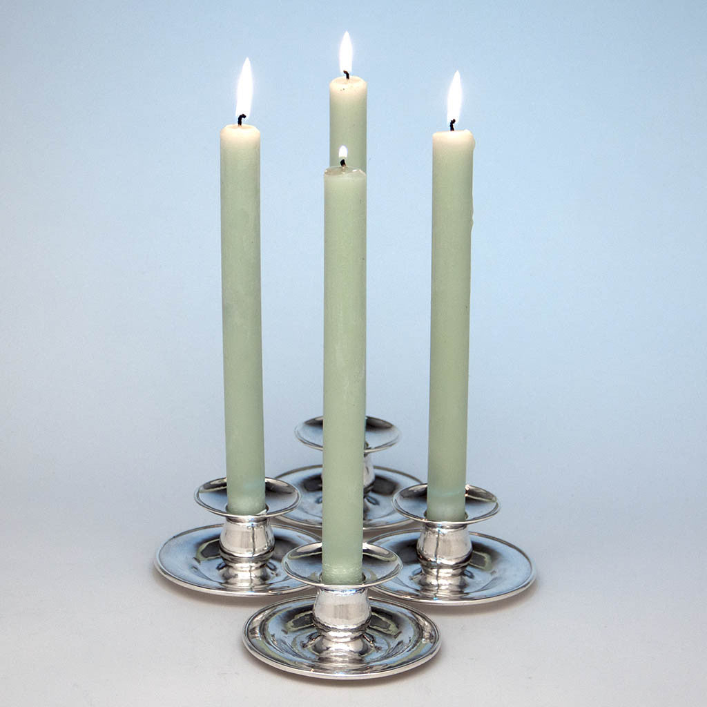 The Kalo Shop Hand Wrought Sterling Silver Arts &amp; Crafts Candle Holders, Chicago, Illinois, c. 1920&#39;s - set of 4