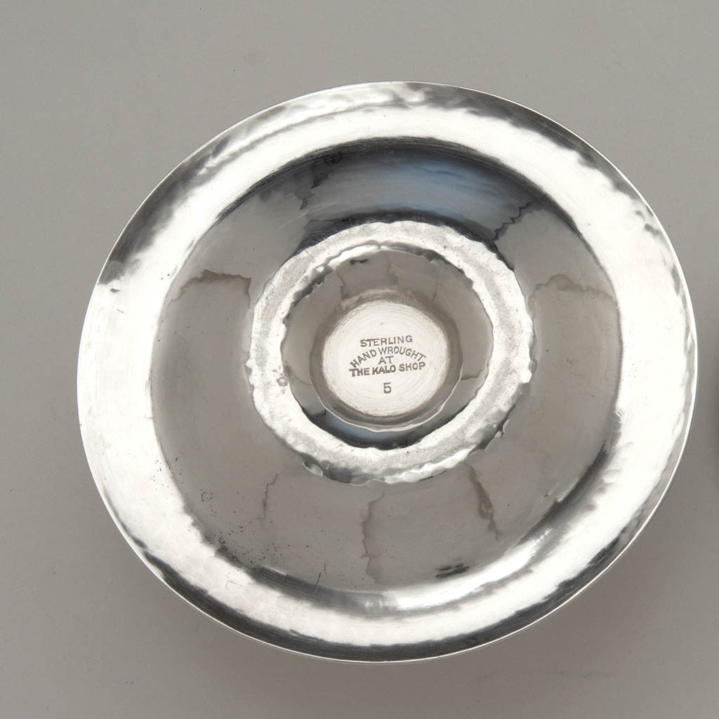 Marks on The Kalo Shop Hand Wrought Sterling Silver Arts &amp; Crafts Candle Holders, Chicago, Illinois, c. 1920&#39;s - set of 4