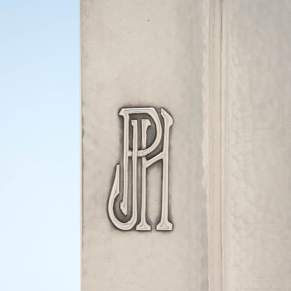 Monogram on The Kalo Shop Large Hand Wrought Sterling Silver Arts &amp; Crafts Desk Tray, Chicago, IL, c. 1920&#39;s 