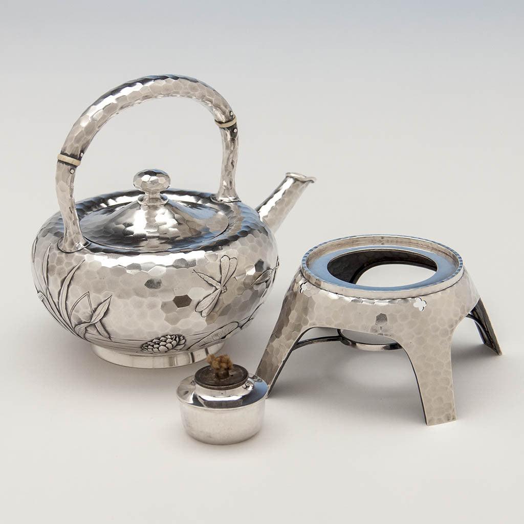 Parts to Dominick &amp; Haff Antique Sterling Silver Aesthetic Movement Kettle on Stand, New York City, 1880