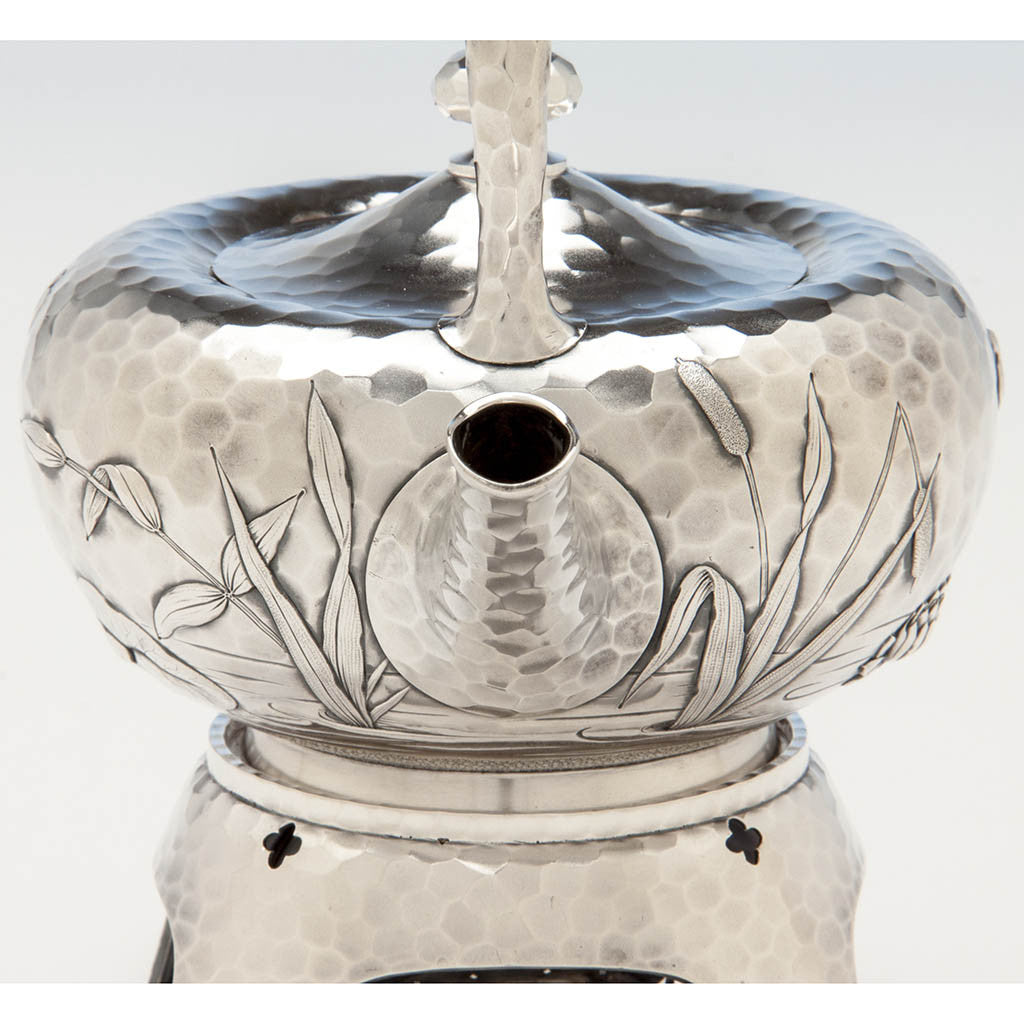 Spout to Dominick &amp; Haff Antique Sterling Silver Aesthetic Movement Kettle on Stand, New York City, 1880