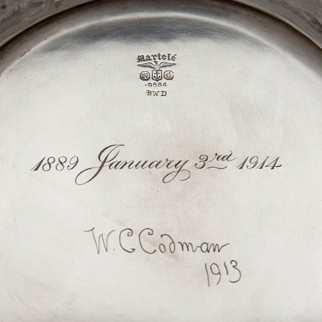 Marks on Gorham Martelé .9584 Silver Antique Centerpiece Bowl signed by William C. Codman, Providence, RI, 1913