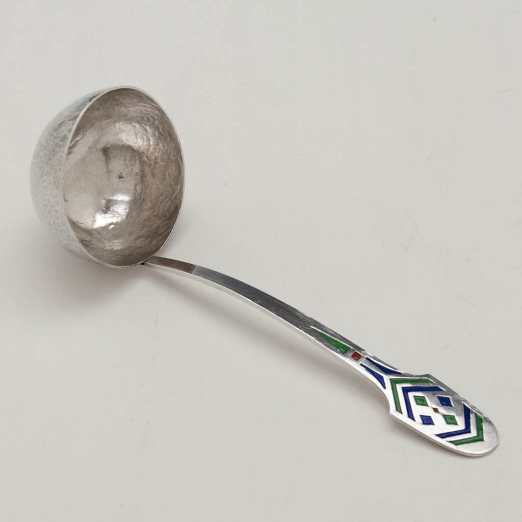 Marshall Field & Company Arts & Crafts Sterling Silver and Enamel Ladle, Chicago, 1903-1920's