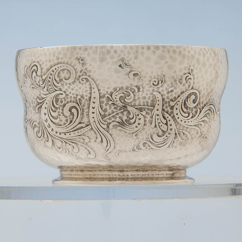 Elsie on Tiffany &amp; Co. Antique Sterling Silver Aesthetic Movement Spot Hammered Cup and Saucer, New York City, c. 1880