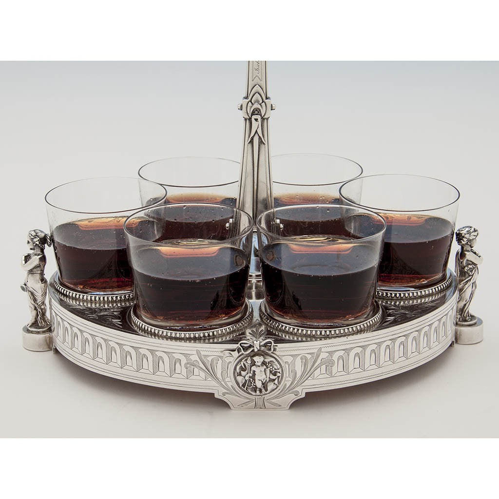 Base of Gorham Antique Coin Silver Figural Caster Stand with 6 Glasses, Providence, RI, 1867
