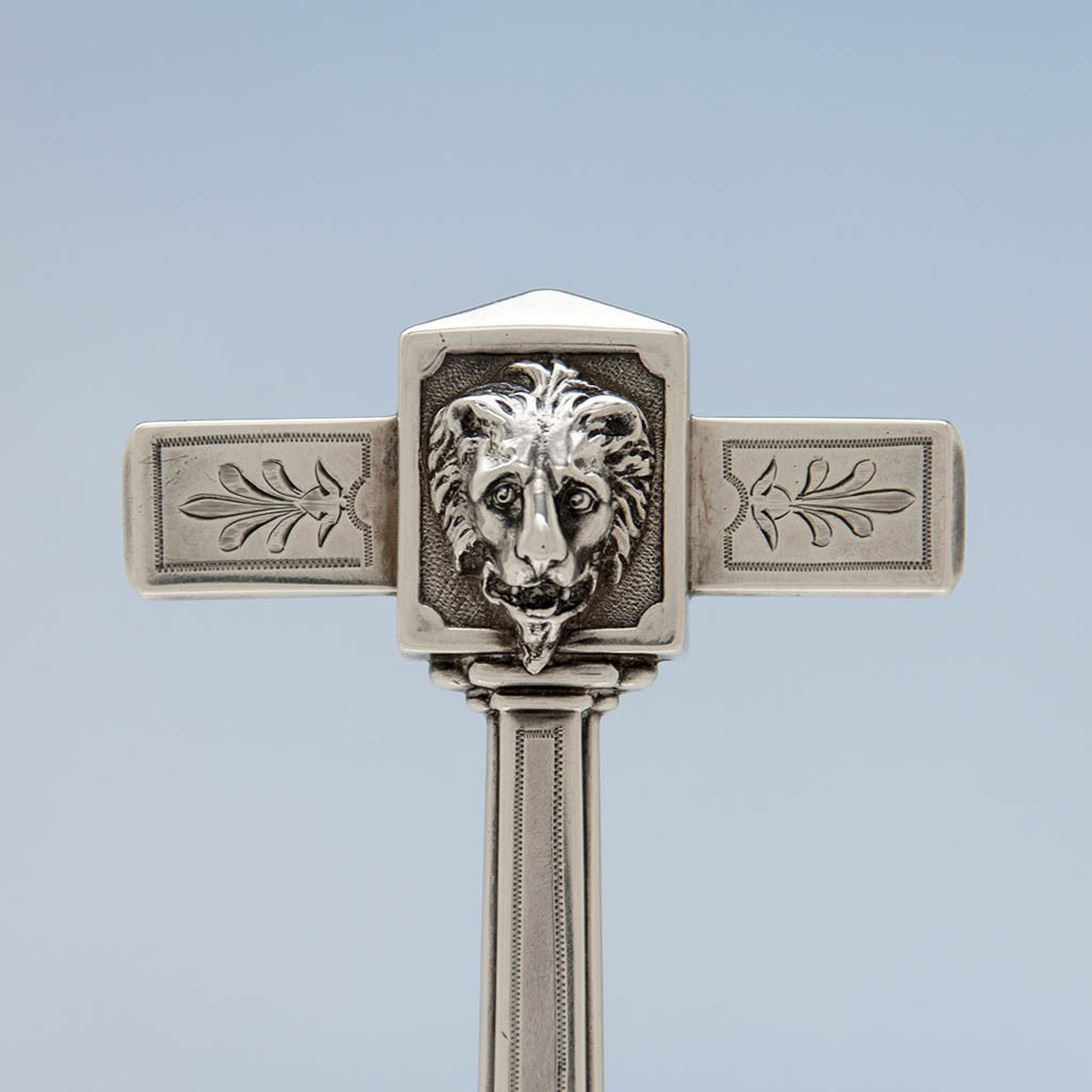 Handle to Gorham Antique Coin Silver Figural Caster Stand with 6 Glasses, Providence, RI, 1867