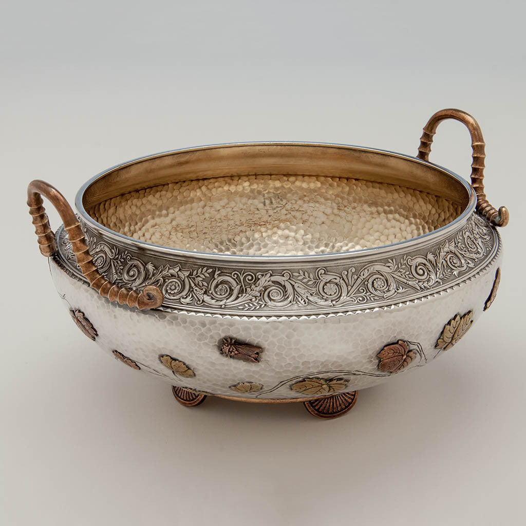 Gorham Antique Sterling Silver and Other Metals Aesthetic Movement Mixed Metals Centerpiece Bowl, 1879