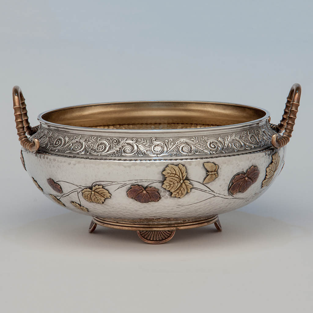 Gorham Antique Sterling Silver and Other Metals Aesthetic Movement Mixed Metals Centerpiece Bowl, 1879