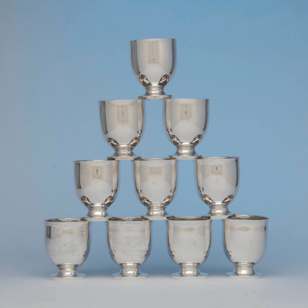 Hall Hewson and Co Antique Coin Silver Beakers - 10, Albany, NY, c. 1847