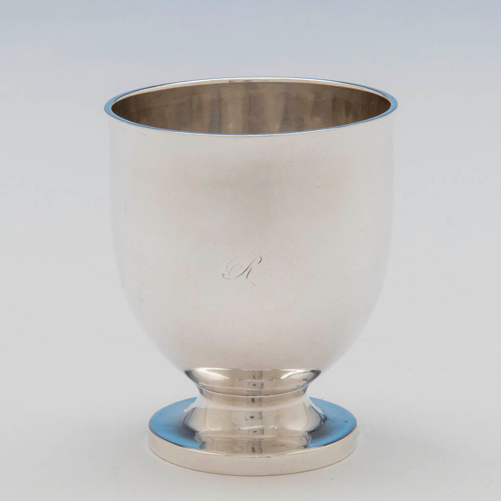 Initial on Hall Hewson and Co Antique Coin Silver Beakers - 10, Albany, NY, c. 1847