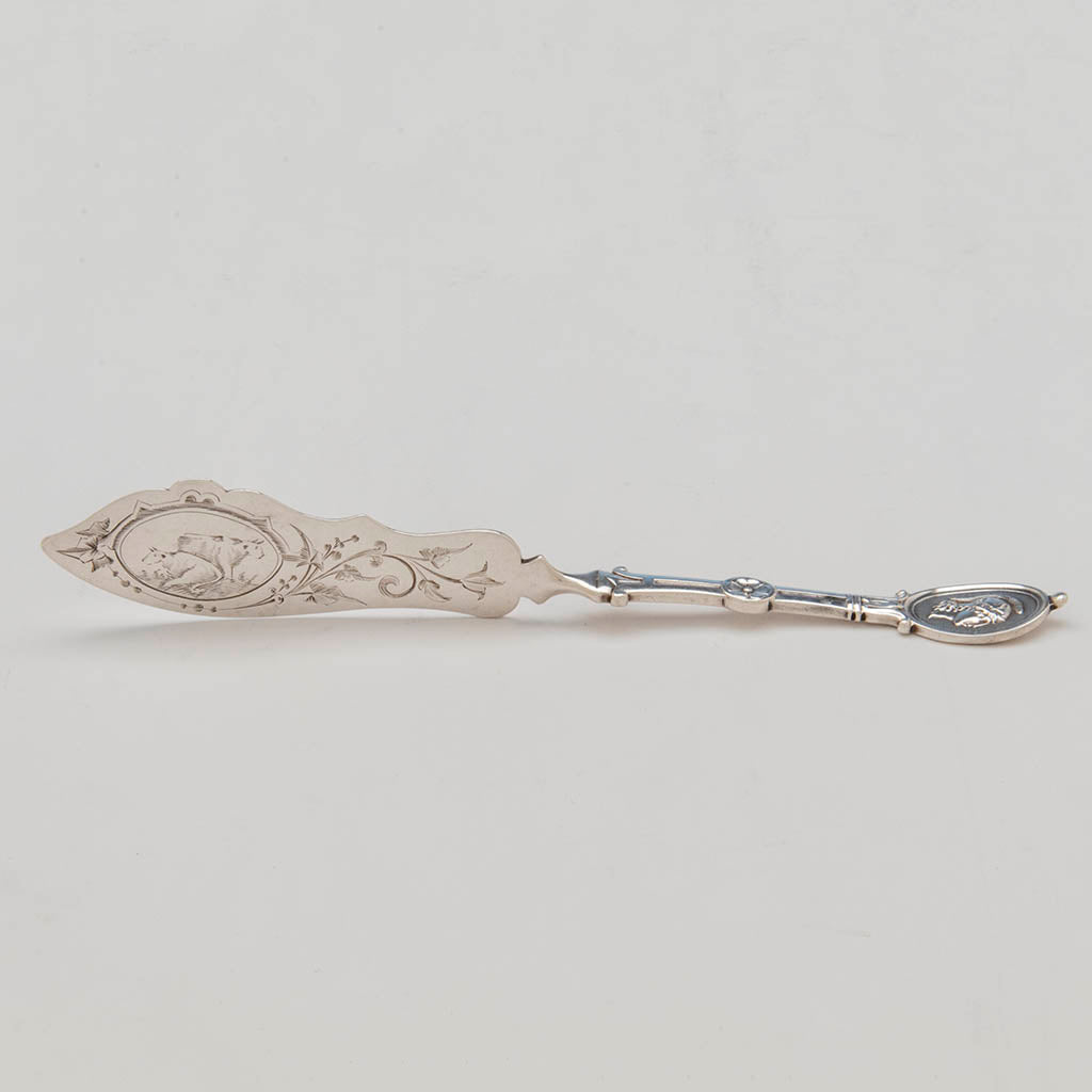 Master butter knife of Gorham/ Wendt &#39;Medallion Pattern Antique Sterling Flatware Service, Providence, NYC, mid 1860&#39;s