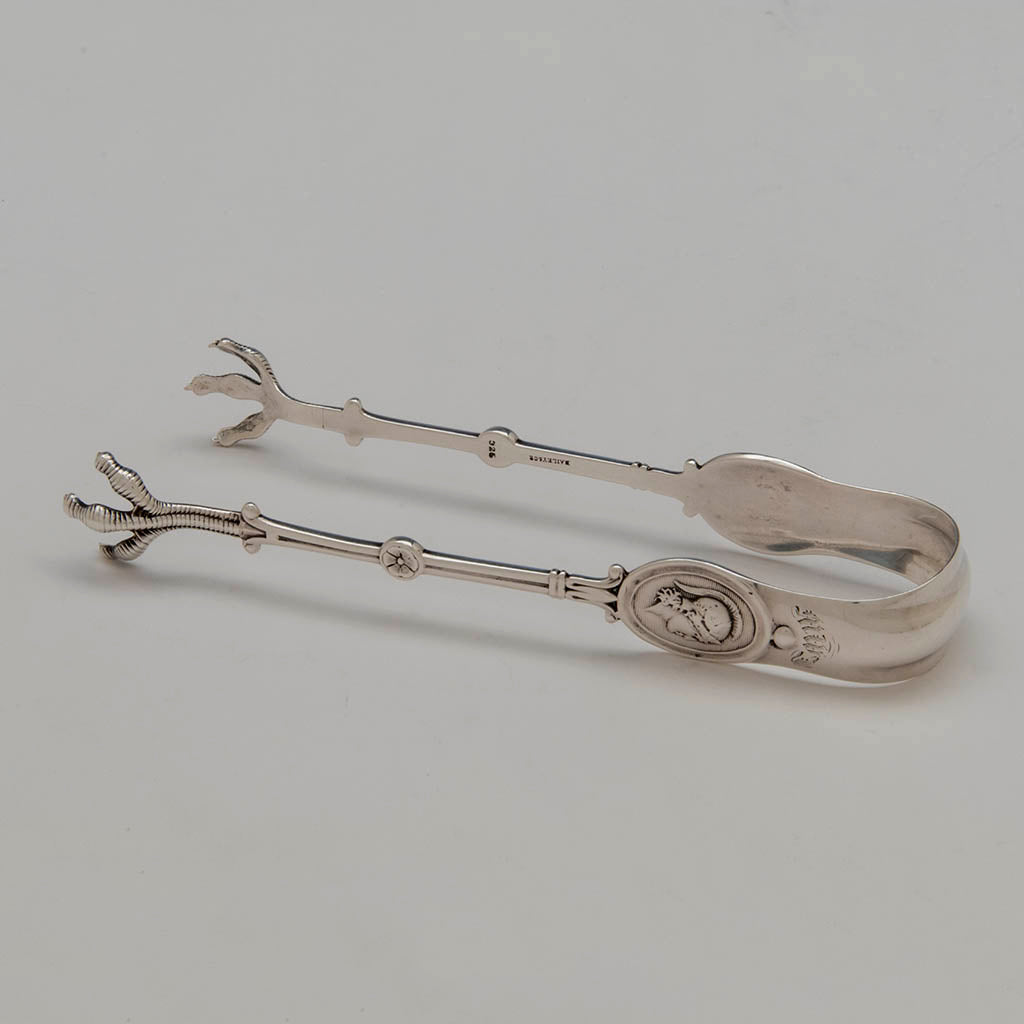 Sugar tongs to Gorham/ Wendt &#39;Medallion Pattern Antique Sterling Flatware Service, Providence, NYC, mid 1860&#39;s