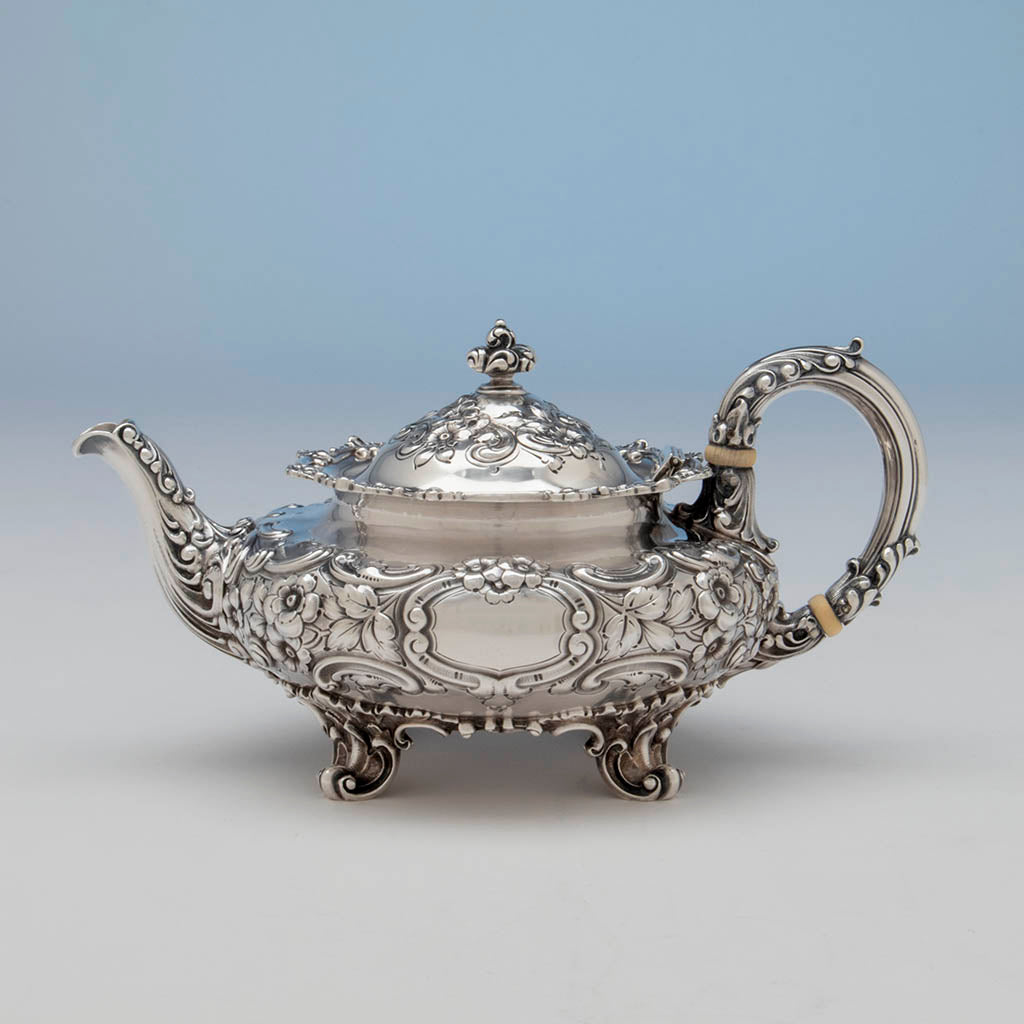 Tea pot to Dominick &amp; Haff 5-piece Antique Sterling Silver Coffee Service, NYC, 1892
