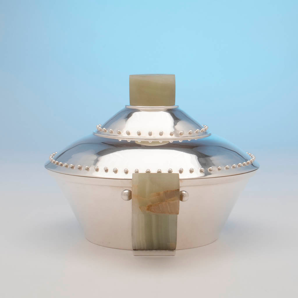 Side of Puiforcat Art Deco Onyx and Sterling Silver Covered Tureen, Mexico, 1942-45