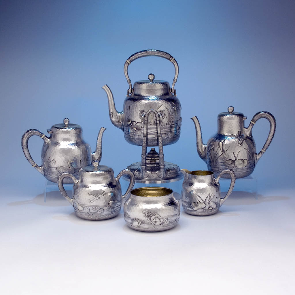 Dominick & Haff Japanesque Antique Sterling Silver Coffee & Tea Service, New York City, 1881