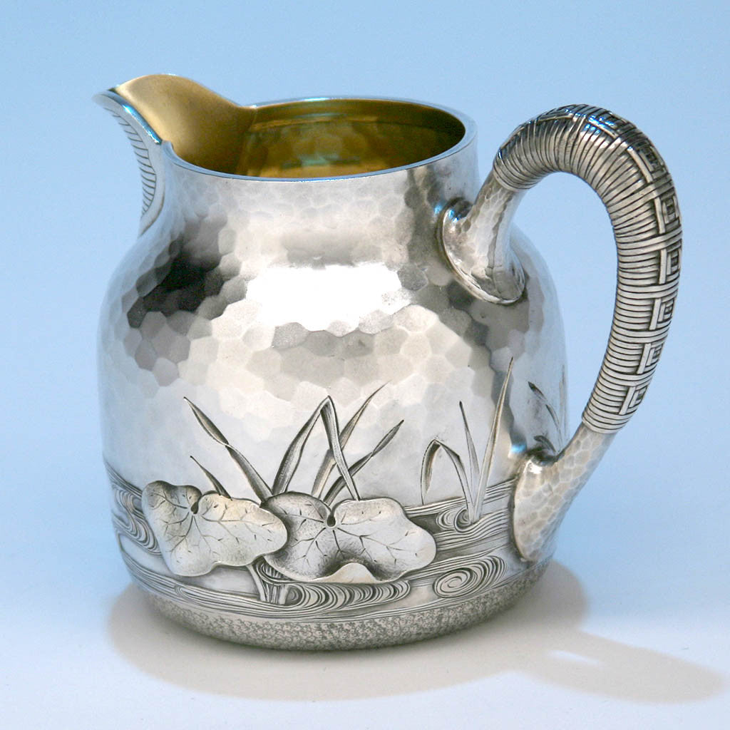 Reverse side of creamer to Dominick &amp; Haff Japanesque Antique Sterling Silver Coffee &amp; Tea Service, New York City, 1881