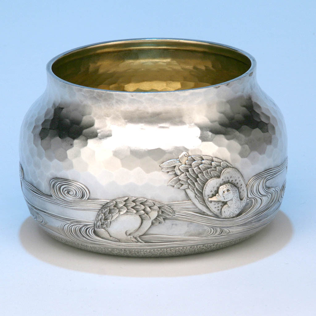 Waste bowl birds of Dominick &amp; Haff Japanesque Antique Sterling Silver Coffee &amp; Tea Service, New York City, 1881