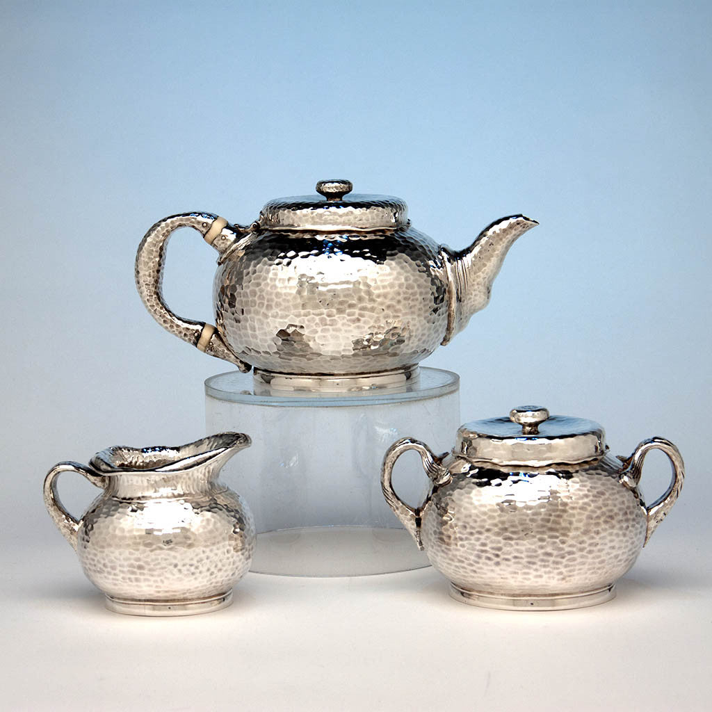 Tiffany & Co Antique Sterling Silver 3 Piece Aesthetic Movement Tea Service, New York City, c. 1881