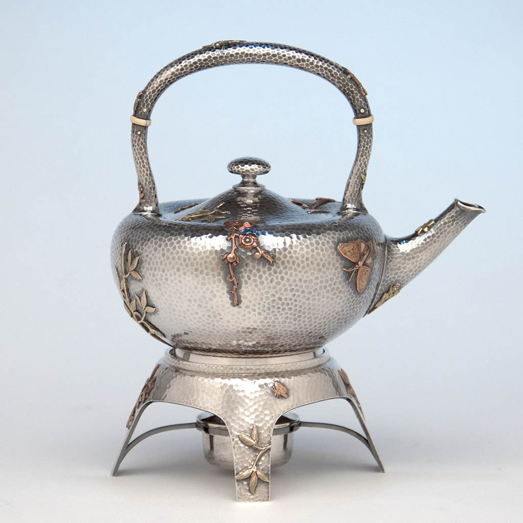 Dominick & Haff (attributed) Antique Sterling & Other Metals Kettle on Stand, New York City, c. 1880