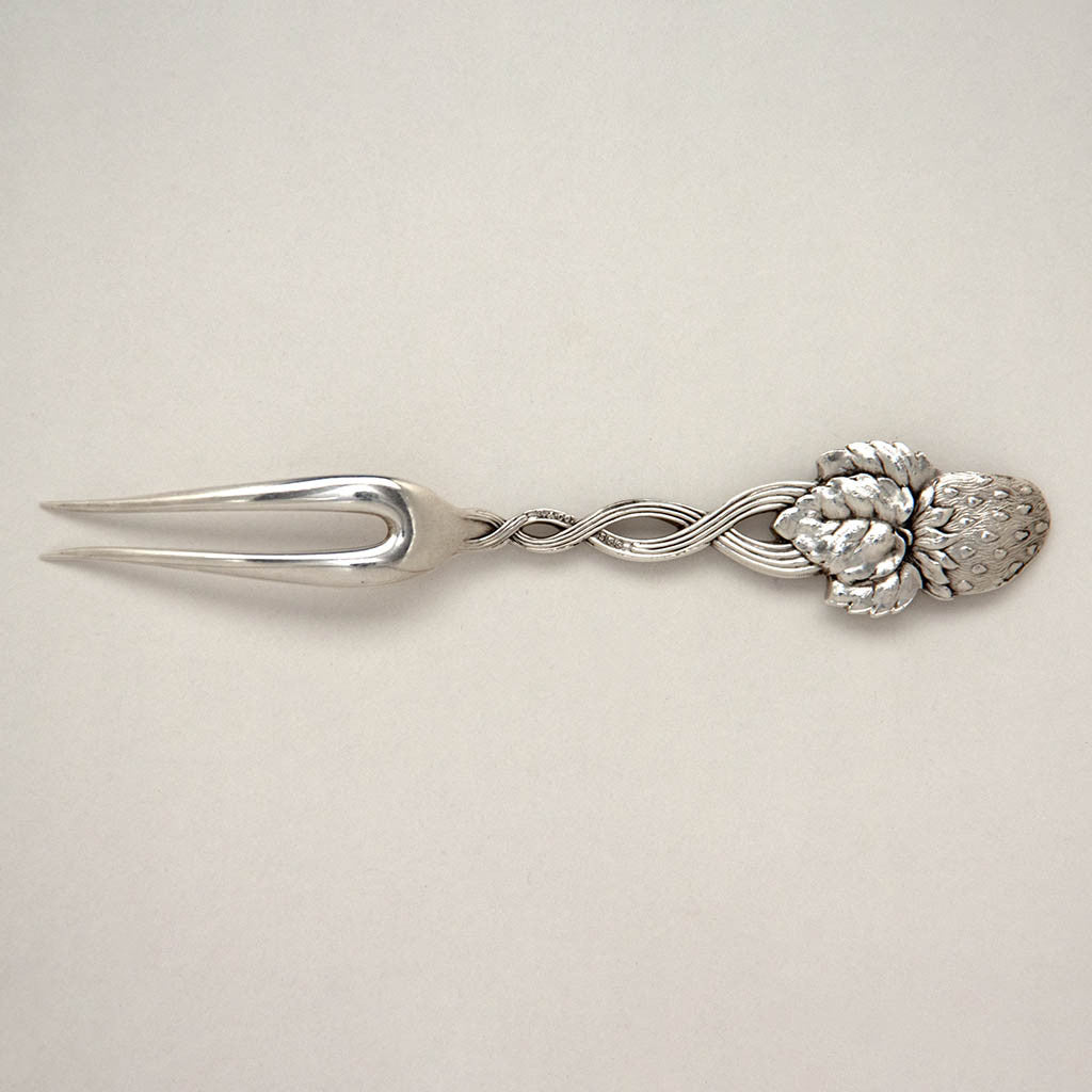 Back of Tiffany &amp; Co Antique Sterling Silver &#39;Strawberry&#39; Pattern Berry Fork, NYC, c. 1900 
