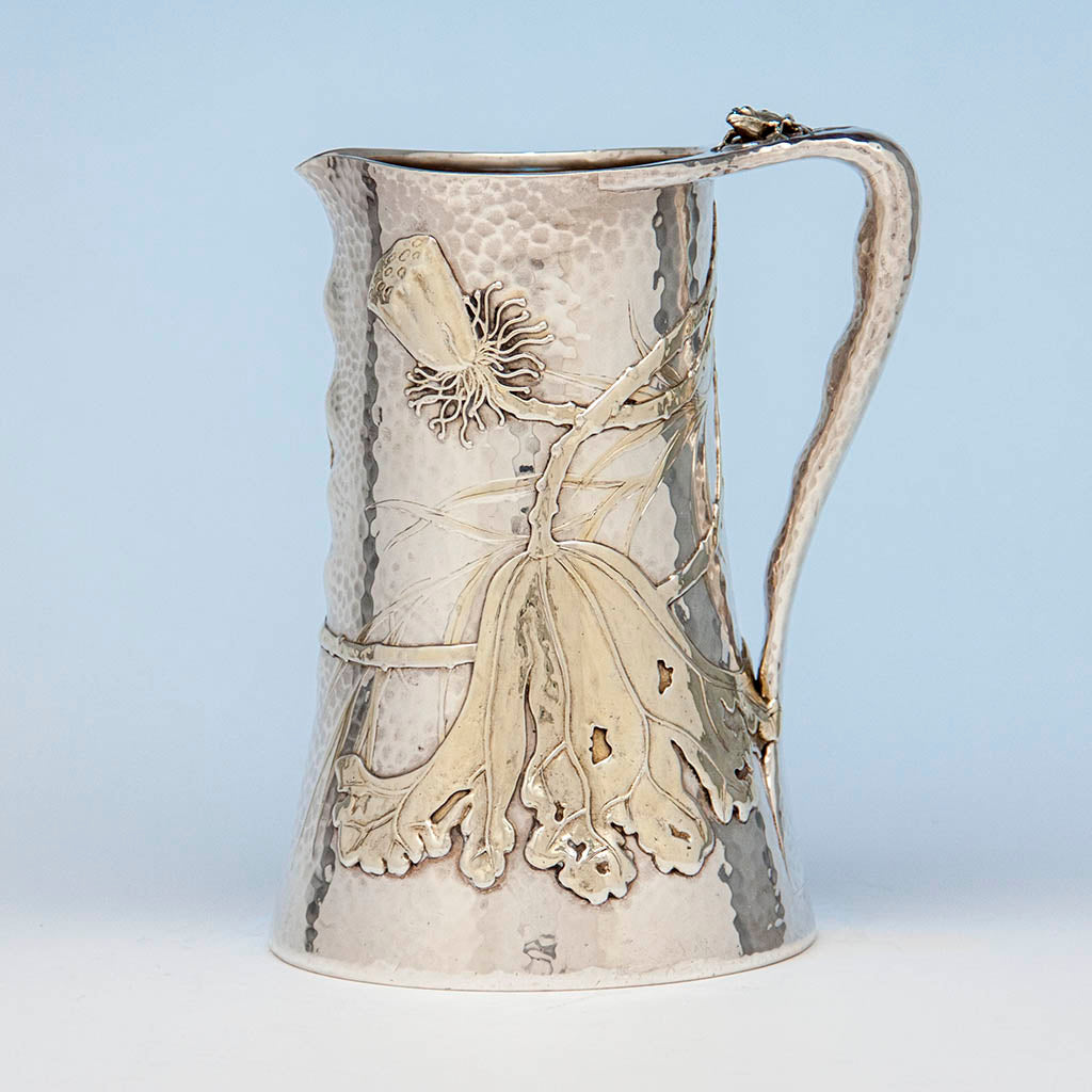 Tiffany & Co Antique Sterling Silver Aesthetic Movement Water Pitcher in the Japanese Taste, NYC, c. 1880