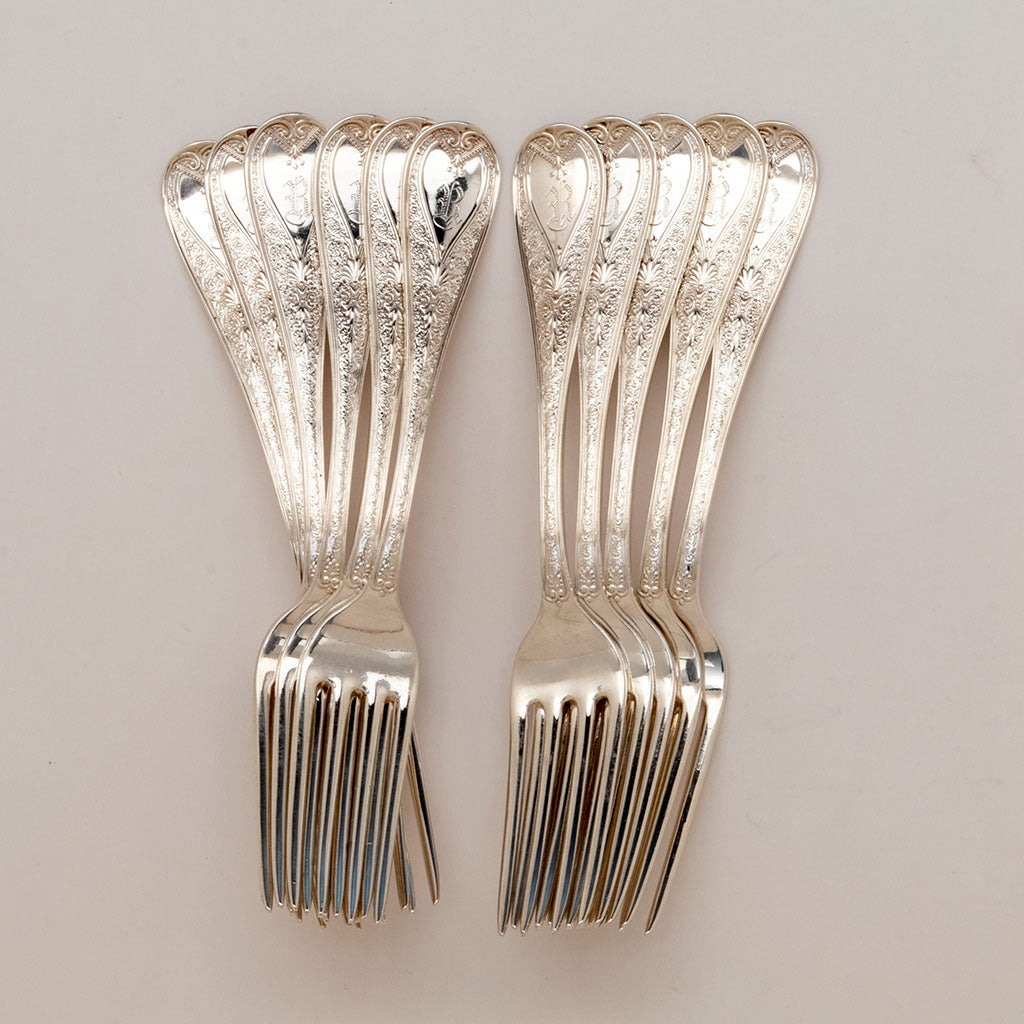 11 Durgin Antique Sterling Silver Luncheon Forks, Concord, NH, c. 1880