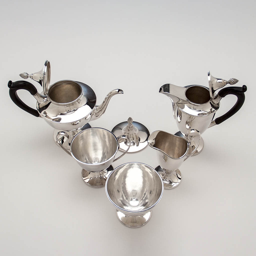 Open Gebelein Arts &amp; Crafts 5-piece Sterling Silver Tea Service, Boston, c. 1920