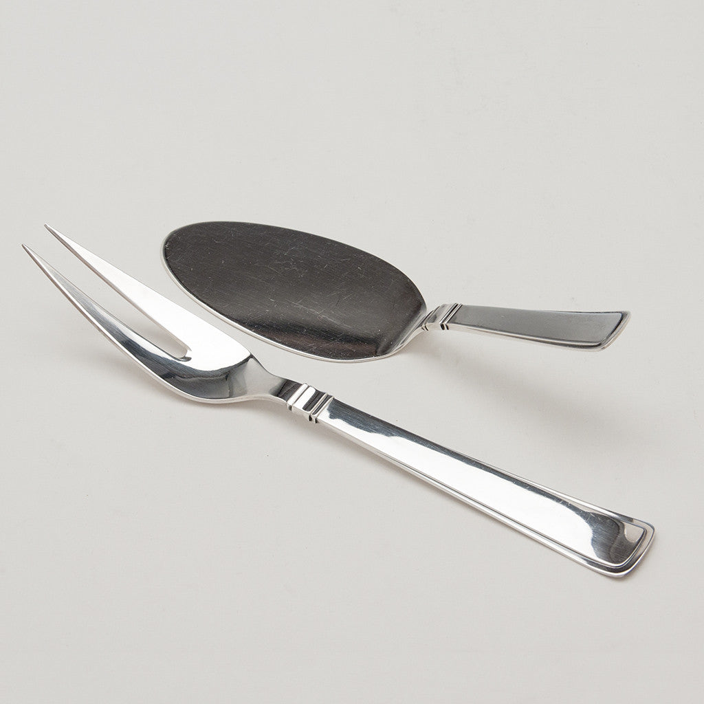 Pie and meat fork servers to Cohr &#39;Olympia&#39; Pattern Mid-Century Modern Sterling Silver Serving Pieces, Copenhagen, Denmark, c. 1950&#39;s
