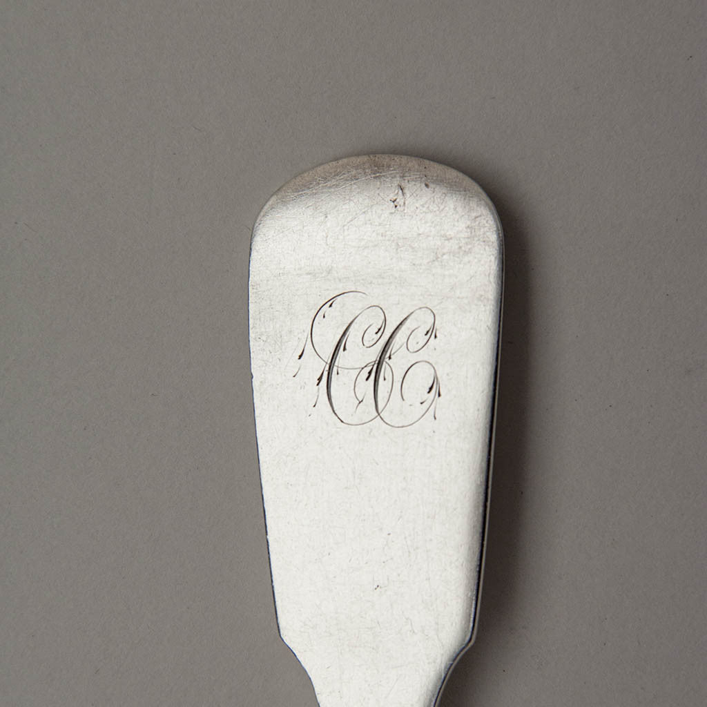 Monogram on Fletcher &amp; Gardiner Antique Coin Silver Dinner Forks, Philadelphia, c. 1810-20&#39;s