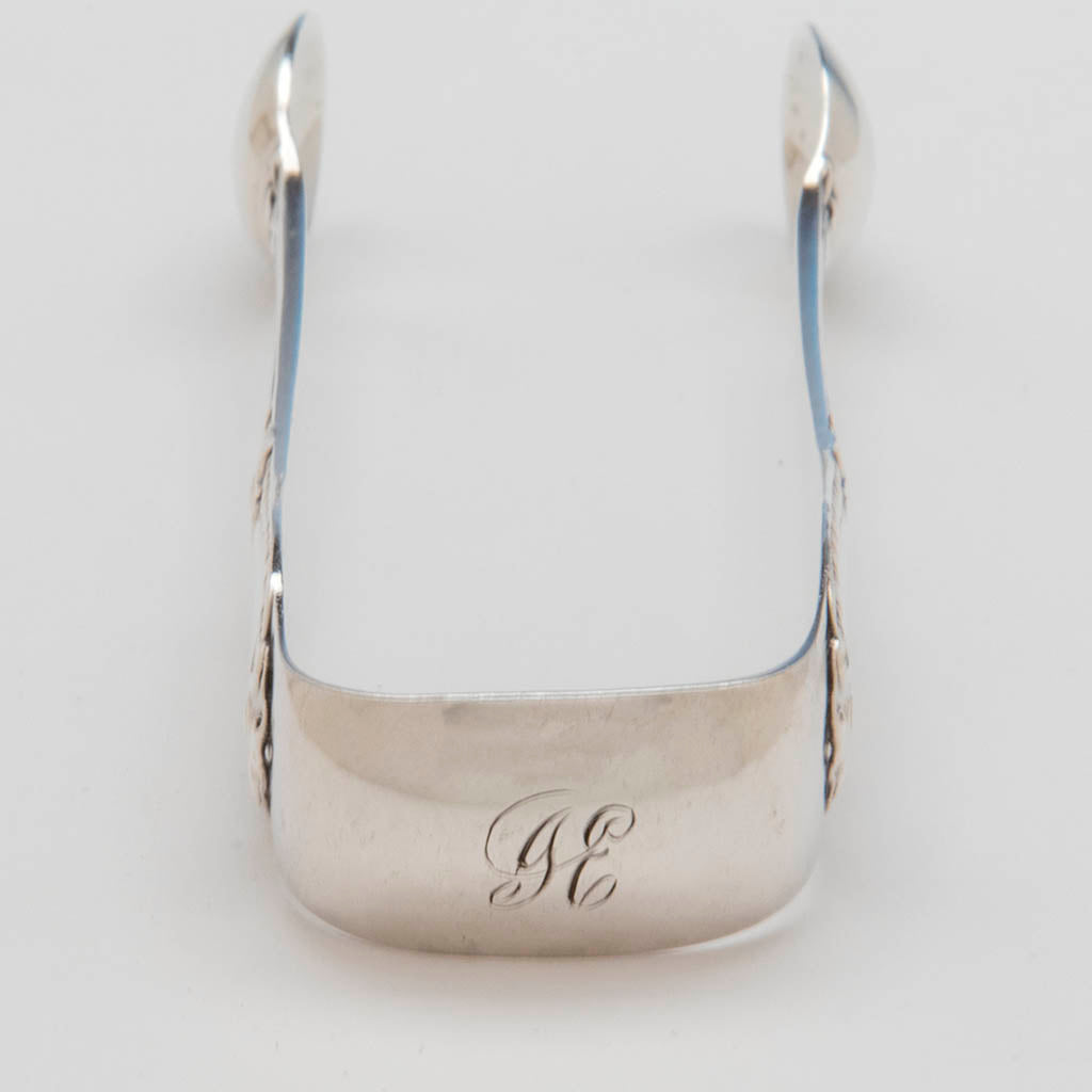 Monogram on William Alexander &amp; Son Antique Scottish Sterling Sugar Tongs, Glasgow, 1871/72