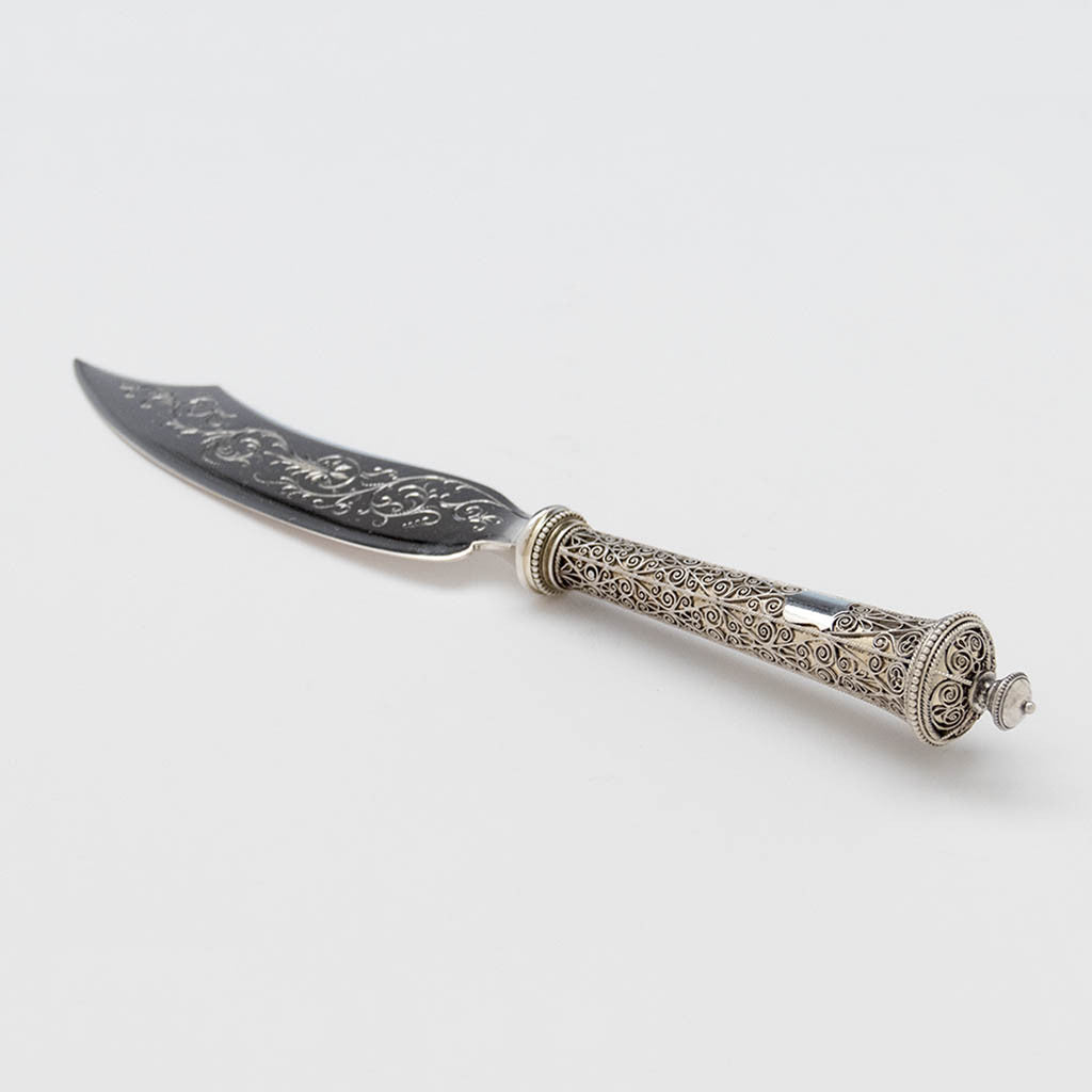 Vilhelm Christesen Danish Silver Filigree Serving Cake or Bread Knife, Copenhagen, 1884