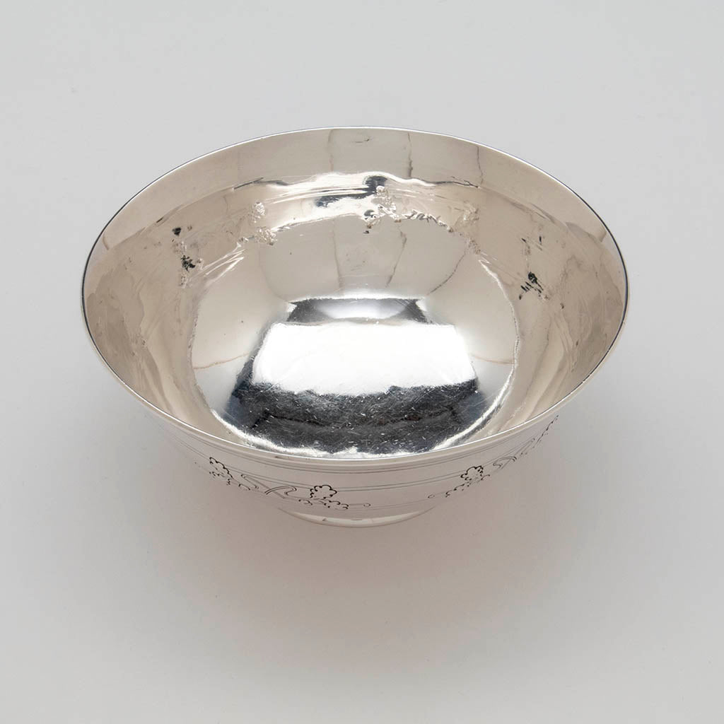 Interior of Arthur Stone Arts &amp; Crafts Sterling Silver Acorn Decorated Bowl, Gardner, Massachusetts, 1920-36