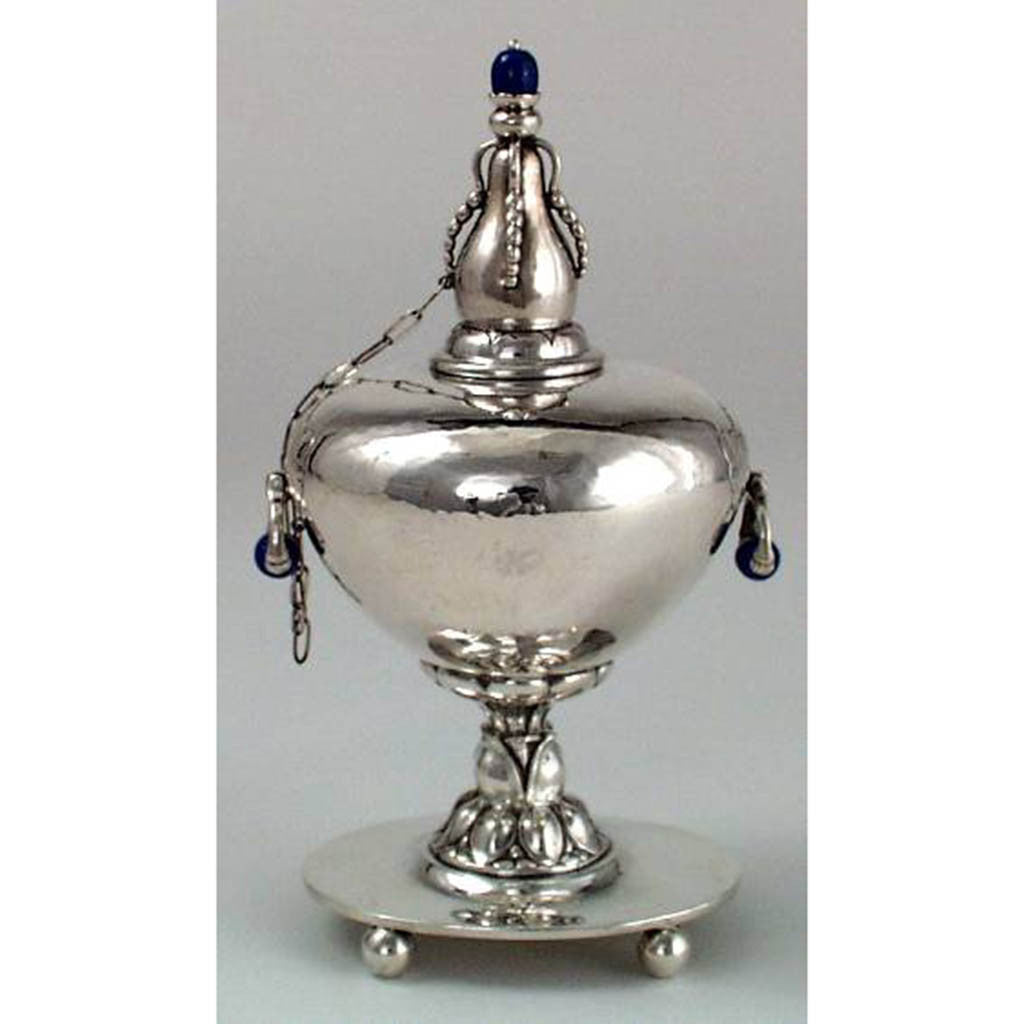 Georg Jensen Rare Sterling Cigar Lighter with Lapis Lazuli, Copenhagen, c. 1925-30 