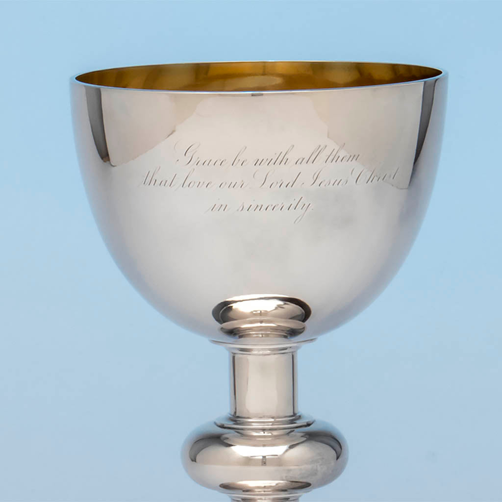 Inscription on George Sharp for Bailey &amp; Co.,  Large Antique Sterling Silver Chalice, Philadelphia, c. 1867